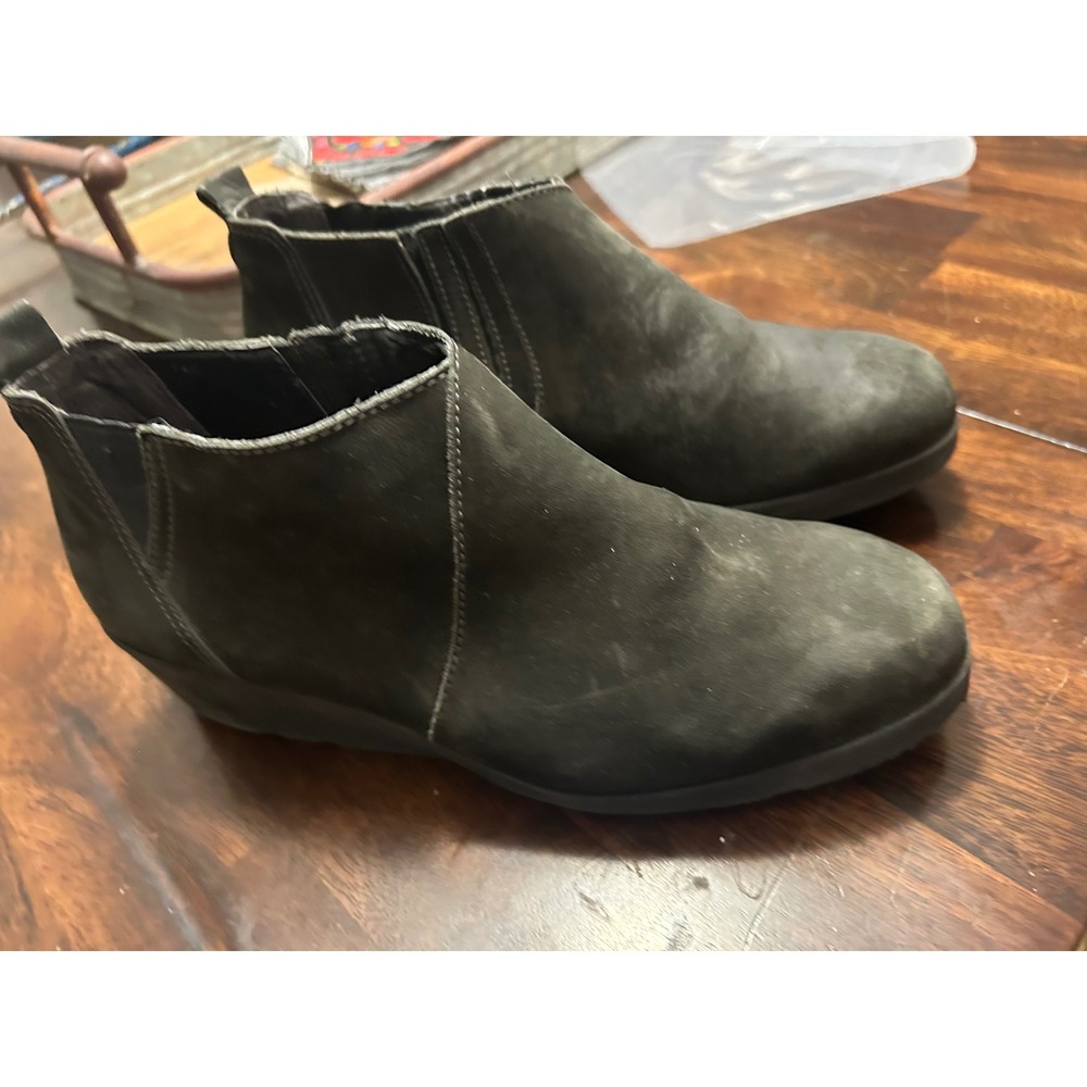Azaleia Brasil Ankle Boots Black Leather Wedge Heel Pull On Booties 7.5
